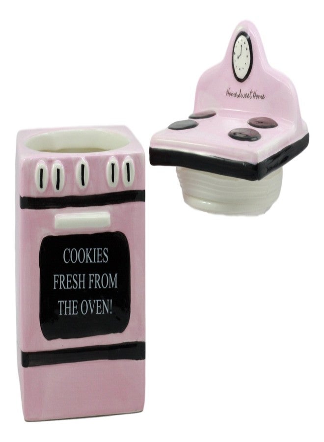 Ebros Gift Ebros "Cookies Fresh From Oven!" Ceramic Vintage Pink Oven Cookie Jar With Seal Tight Lid Decorative 7.25"Tall Kitchen Accessory Figurine - Image 5